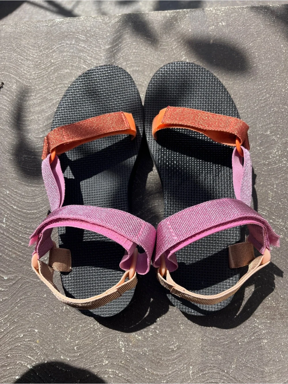 Teva Multicolor Sparkly Strap PlatformSandals in Pink, Orange and Tan